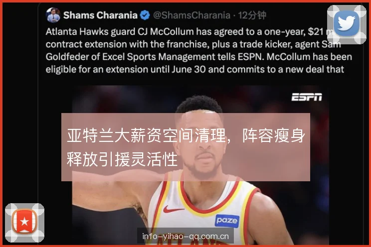 亚特兰大薪资空间清理,阵容瘦身释放引援灵活性 亚特兰大薪资空间清理,阵容瘦身释放引援灵活性